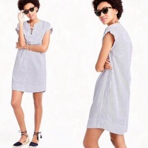 J. Crew Blue and White Striped  lace up shirt Mini Dress